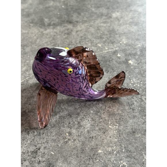 Vtg Thames Art Glass Tropical Speckled Fish Purple Speckled Figurine Signed - Picture 4 of 9